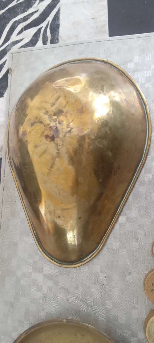 Antique Vintage Brass Set of Weighing Scale Pans plus Weights