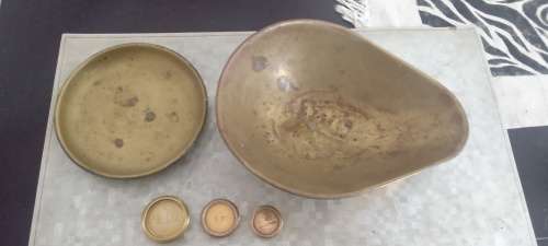 Antique Vintage Brass Set of Weighing Scale Pans plus Weights