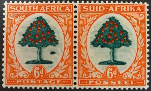 UNION OF SA 1937 6d GREEN & VERMILION  MOLE HILL VARIETY