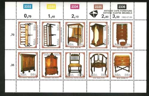 RSA MIN SHEET 1992 ANTIQUE CAPE FURNITURE MINT NH