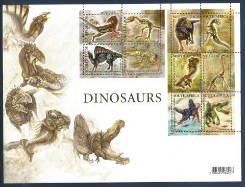 RSA 2009 DINOSAURS MINT SHEET OF 10 STAMPS AIRMAIL POSCARD RATES