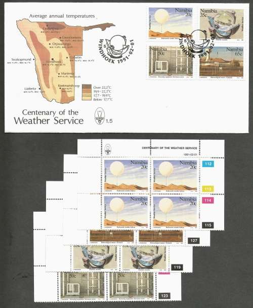 NAM 1991 CENTENARY OF WEATHER SERVICE  FDC AND 4X CONTROL BLOCKS MINT