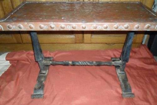 ANTIQUE COPPER AND WROUGHT IRON TABLE