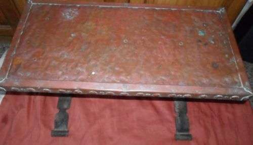 ANTIQUE COPPER AND WROUGHT IRON TABLE