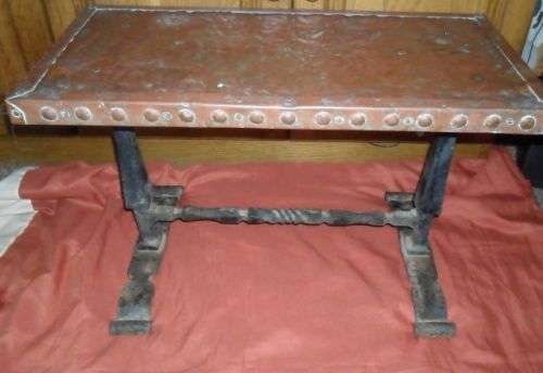 ANTIQUE COPPER AND WROUGHT IRON TABLE