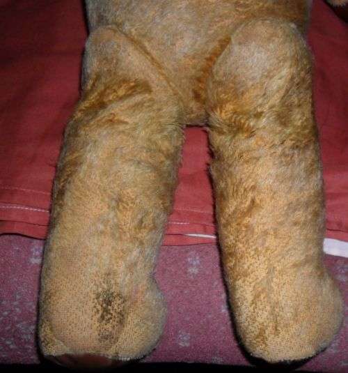 OLD STRAW FILLED TEDDY BEAR -JOINTED