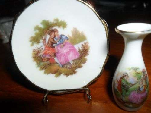 VINTAGE MINIATURE LIMOGES  PLATE AND VASE - POST 1950'S