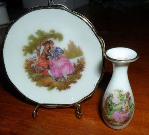 VINTAGE MINIATURE LIMOGES  PLATE AND VASE - POST 1950'S