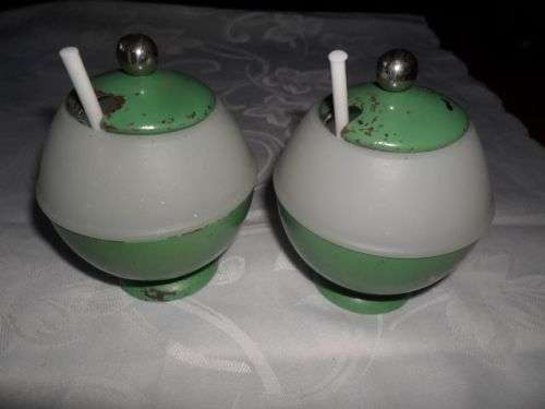 A SET OF UNUSUAL VINTAGE JAPANESE JAM \HONEY JARS - METAL AND PORCELAIN