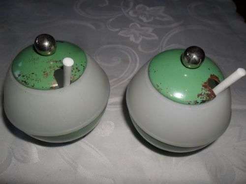 A SET OF UNUSUAL VINTAGE JAPANESE JAM \HONEY JARS - METAL AND PORCELAIN