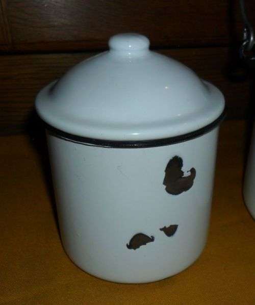 2 X ENAMEL CONTAINERS -ONE A BILLY CAN