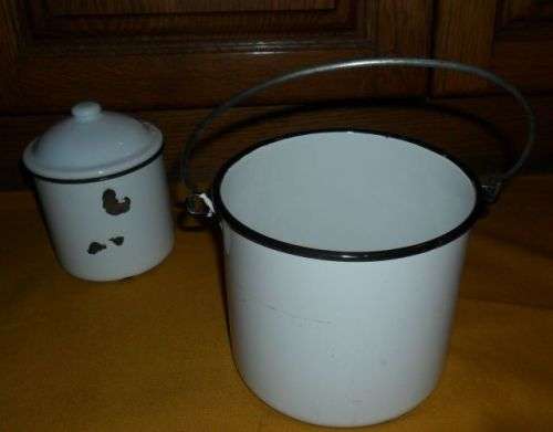 2 X ENAMEL CONTAINERS -ONE A BILLY CAN