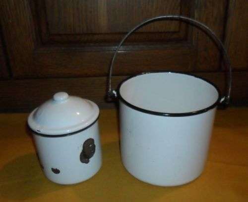 2 X ENAMEL CONTAINERS -ONE A BILLY CAN