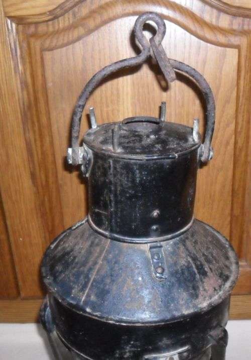 LARGE ANTIQUE GALVANIZED SHIPS ANCHOR LAMP -TELFORD  GRIER MACKAY AND CO