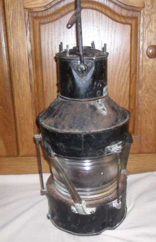 LARGE ANTIQUE GALVANIZED SHIPS ANCHOR LAMP -TELFORD  GRIER MACKAY AND CO