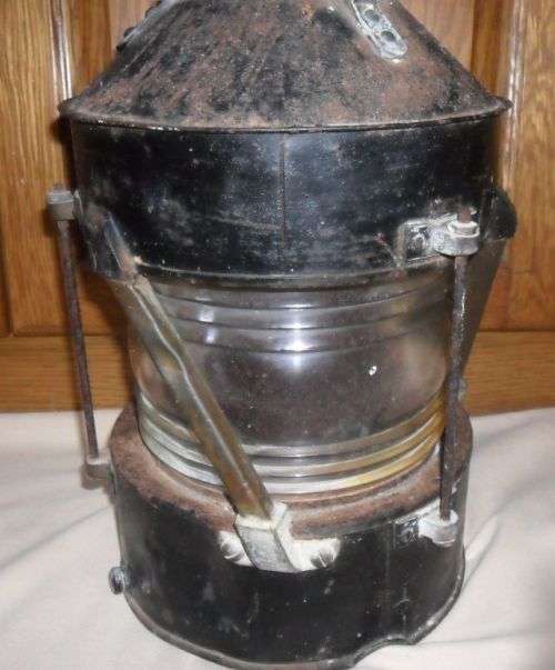 LARGE ANTIQUE GALVANIZED SHIPS ANCHOR LAMP -TELFORD  GRIER MACKAY AND CO
