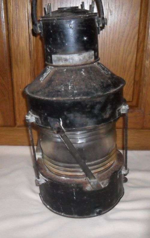 LARGE ANTIQUE GALVANIZED SHIPS ANCHOR LAMP -TELFORD  GRIER MACKAY AND CO