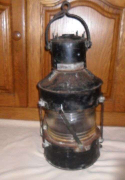 LARGE ANTIQUE GALVANIZED SHIPS ANCHOR LAMP -TELFORD  GRIER MACKAY AND CO