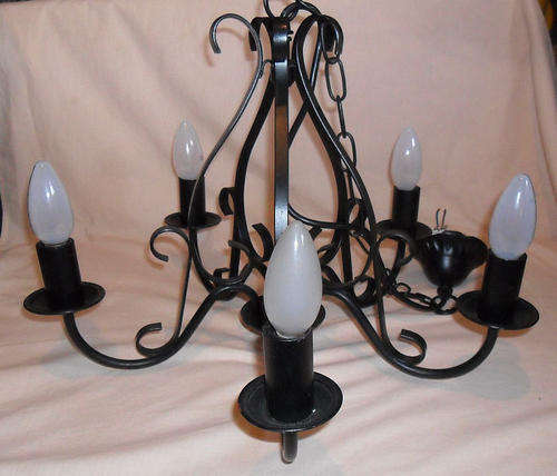 BLACK WROUGHT IRON 5 ARM CHANDELIER