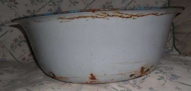 POWER BLUE ENAMEL BASIN-LEAKS - FOR PLANTING - 40CM X 15CM DEEP