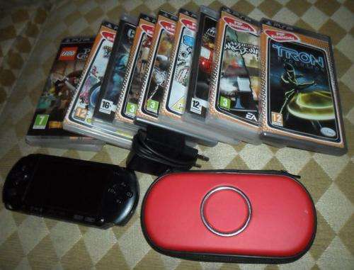 PSP E1004 CONSOLE PLUS CASE-CHARGER -10 GAMES -1G MEMORY CARD