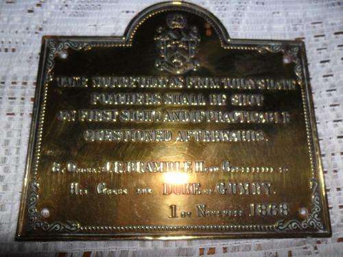 BRASS PLAQUE -1 NOVEMBER 1868 - 11.3CM X 10CM