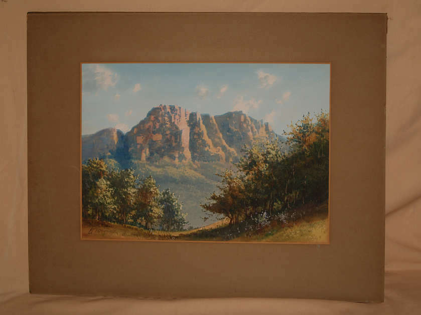 WATERCOLOR  PICTURE OF THE BUTTRESS OF TABLE MOUNTAIN  - G. TREVOR