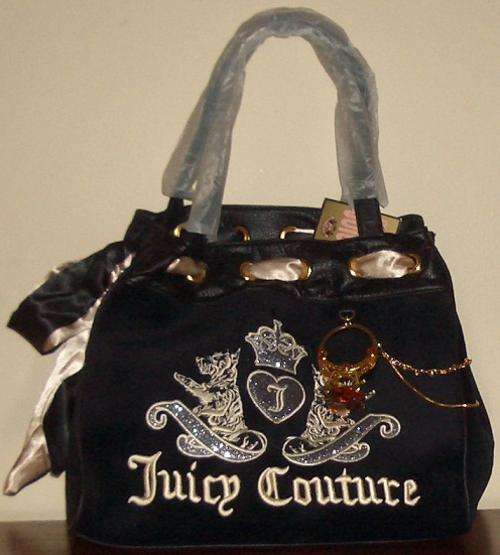 JUICY COUTURE - BEAUTIFUL  BLACK HANDBAG WITH BIG DIAMOND RING CHARM!!!!!