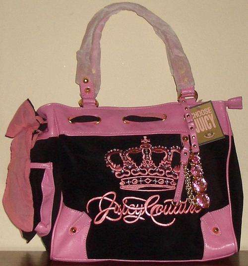 JUICY COUTURE - BEAUTIFUL BLACK AND PINK HANDBAG WITH PINK CRYSTAL CHARM!!!!!