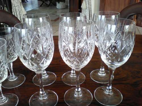 6 SOMERSET HAND CUT LEAD CRYSTAL WHITE WINE GLASSES