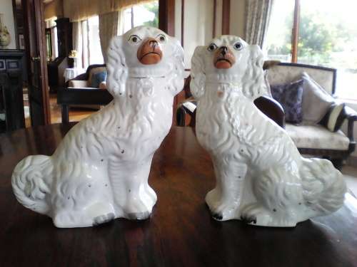 GENUINE PAIR OF STAFFORDSHIRE WALLY DOGS FOR OLDHAM ONLY