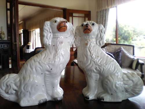 GENUINE PAIR OF STAFFORDSHIRE WALLY DOGS FOR OLDHAM ONLY