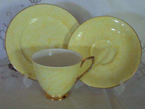 ROYAL ALBERT "GOSSAMER" YELLOW TEA TRIO