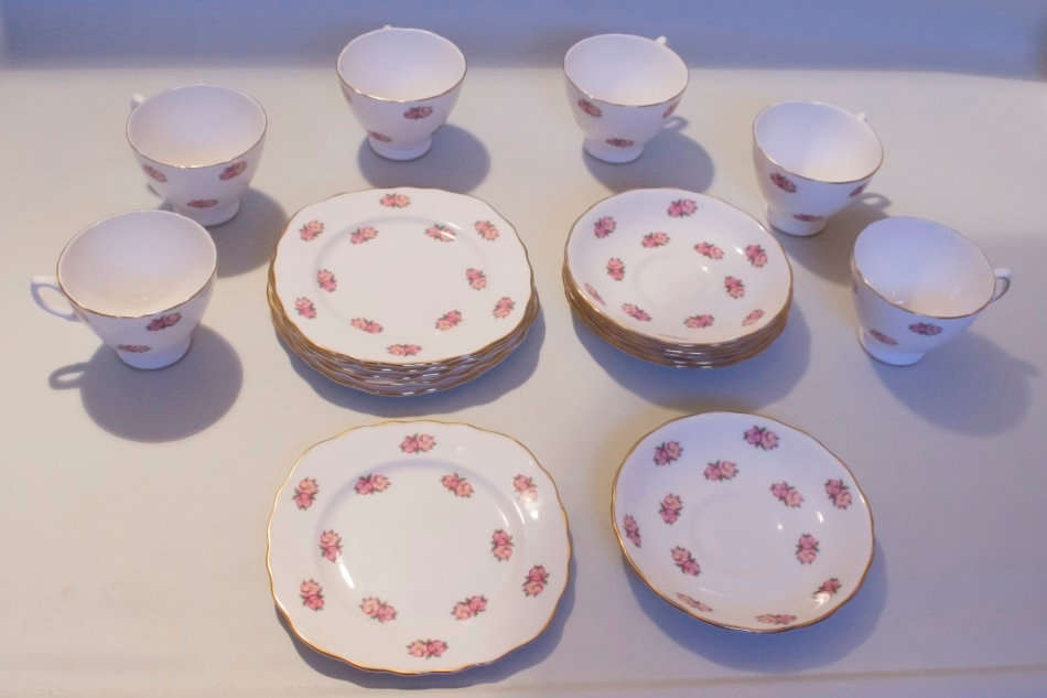 Vintage Crown Royal Bone China Teacup and Saucer Set 18 Piece Made in England