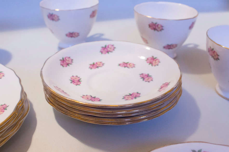 Vintage Crown Royal Bone China Teacup and Saucer Set 18 Piece Made in England