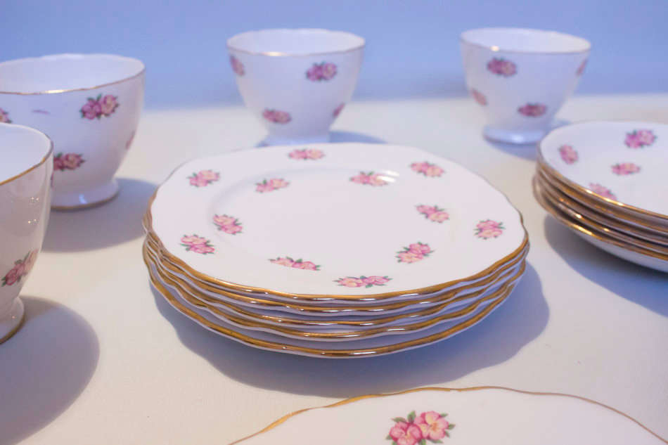 Vintage Crown Royal Bone China Teacup and Saucer Set 18 Piece Made in England