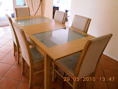 6 Seater Dining Table - Wood / Glass