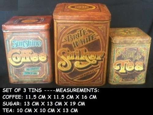 Tin Set of 3 SUGAR COFFEE TEA