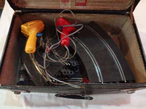 Lot of Scalextric including tracks in vintage suitcase