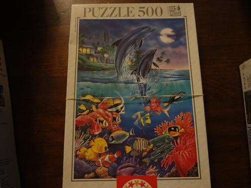 500 pieces puzzle - "In the Moonlight" sea scene with dolphins - 48cm x 34cm complete