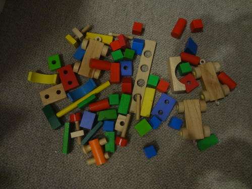 children game lot - wooden blocks with train pieces