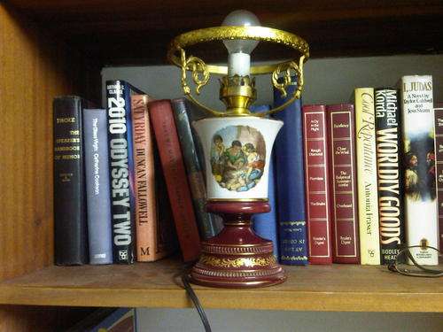 METAL BRASS?/PORCELAIN LAMP........BEAUTIFUL........SCARCE