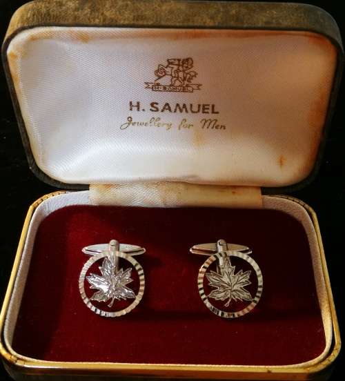 Fabulous Vintage Sterling Silver Hallmarked H. Samuel Maple Leaf Cufflinks