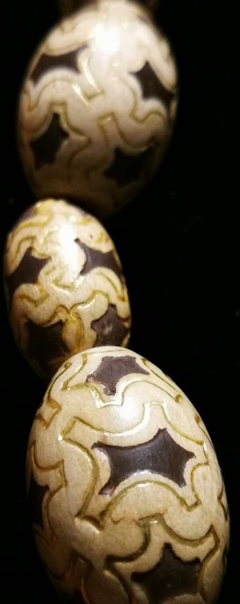 Vintage Gold Hand Painted Carved Wooden Beads Necklace