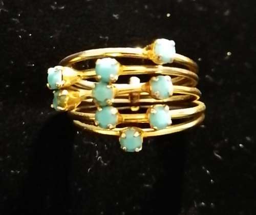 Gold Tone Austria Stamped Multi Band Ring with Turquoise Colour Stones