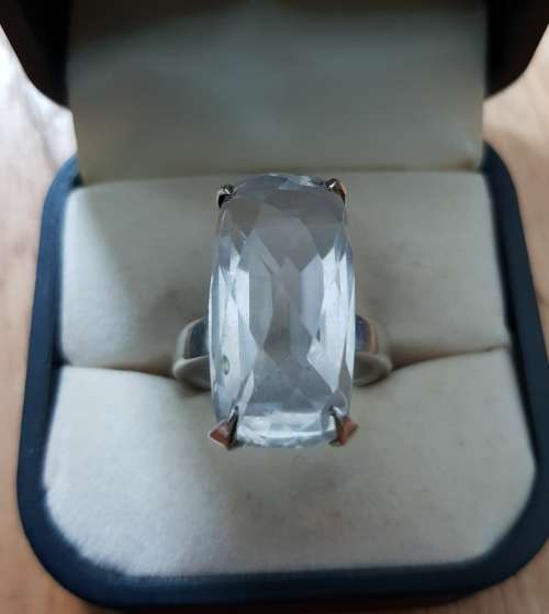 Sterling Silver Ring with Large Faceted Quartz Stone