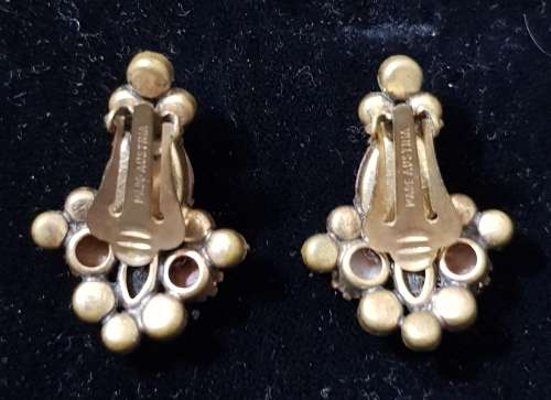 Vintage Made Austria Multi Stone Clip On Earrings