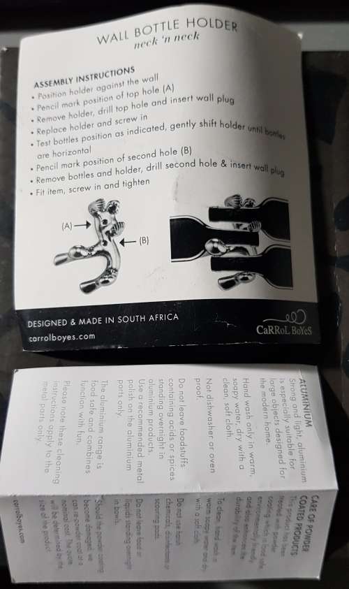 Carrol Boyes Aluminium Wall Bottle Holder Neck 'n Neck