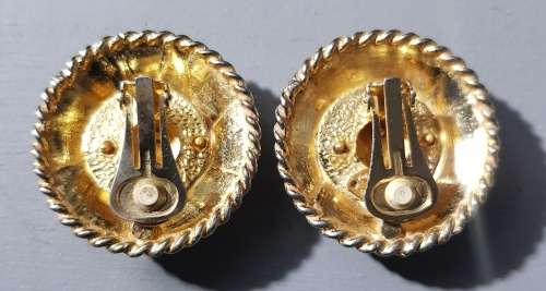 Vintage Gold Plated Chanel Paris Large Clip On Earrings