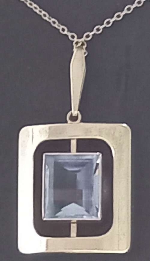 Vintage K and L 835 Silver Chain and Pendant with Large Blue Crystal Stone